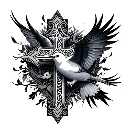 Cross With Patterns And Birds Flying Together