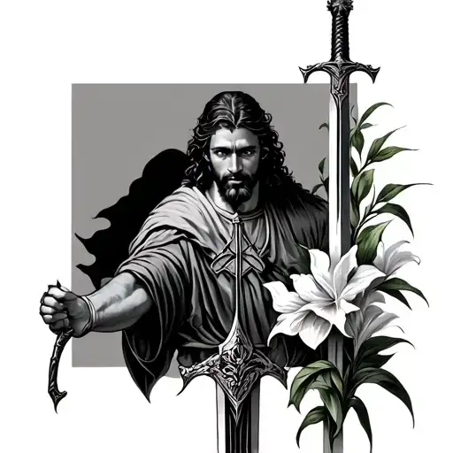 Christian Man With Gladiolas And Sword