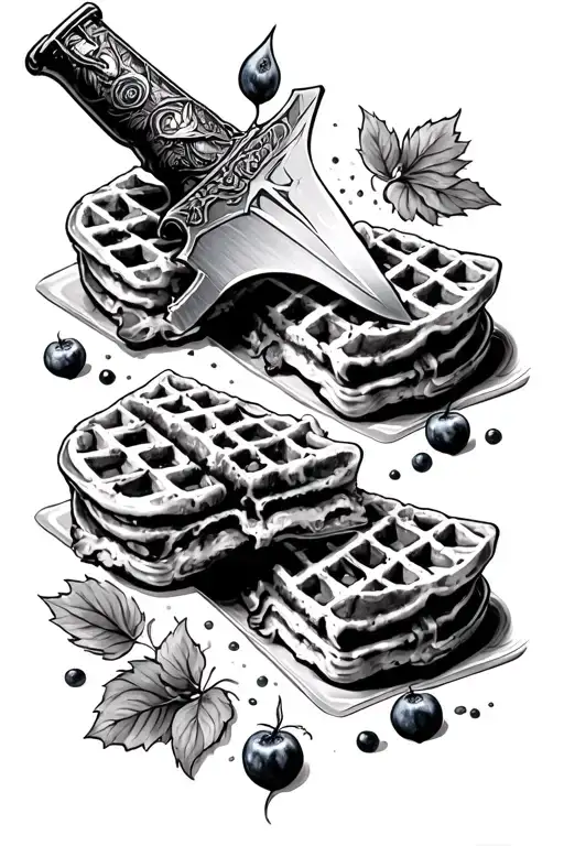 A Dagger Stabbing Down Into A Couple Of Waffles