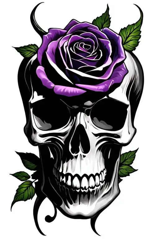 Tribal Skull W Dark Purple Rose