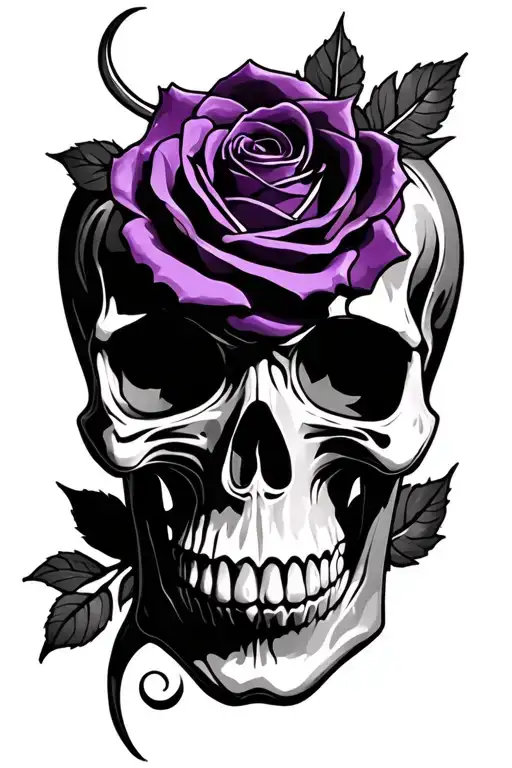 Tribal Skull W Dark Purple Rose