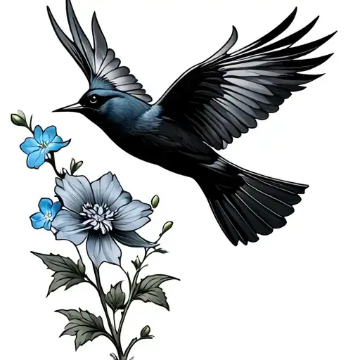Forget Me Not Flower Being Carried By A Bird Flying