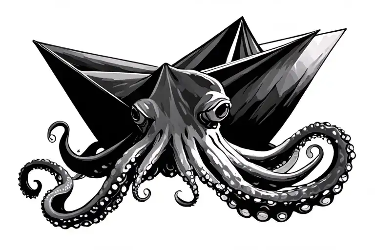 Octopus Paper With Paper Boat