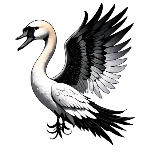 Swan Wing On Right Shoulder With Background Elements