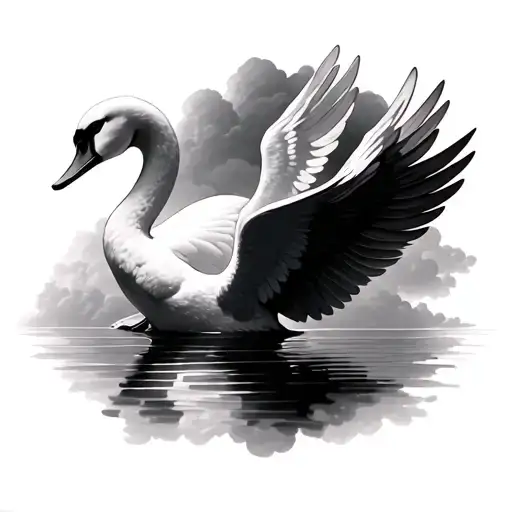 Swan Wings With Background Elements Like Shadows And Clouds