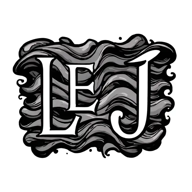 Kids Initials L E J With A Dark Wave Pattern For Border