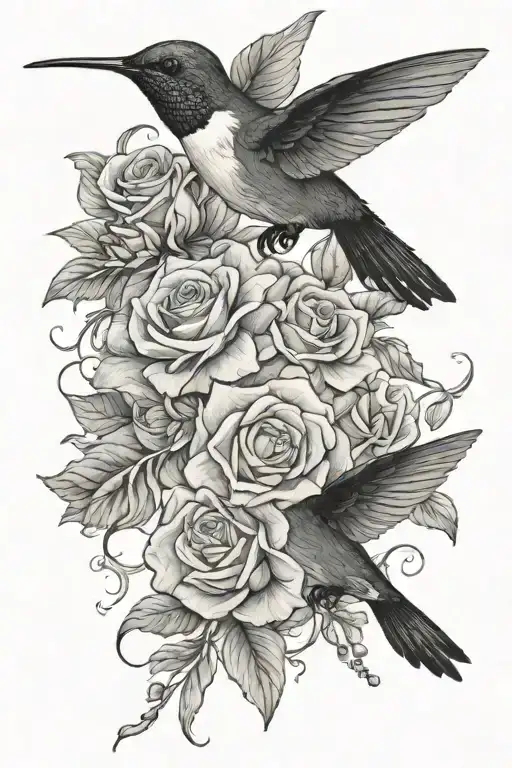 Hummingbird Roses Laurels