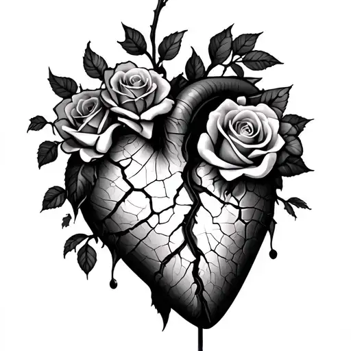 Heart And Roses Cracks Grows Life
