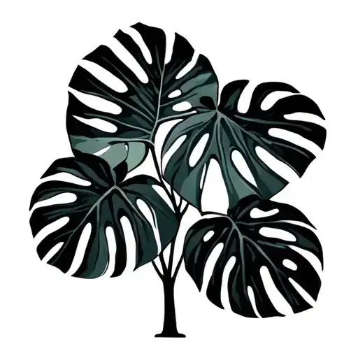 Monstera Plant With Cat Silhouette