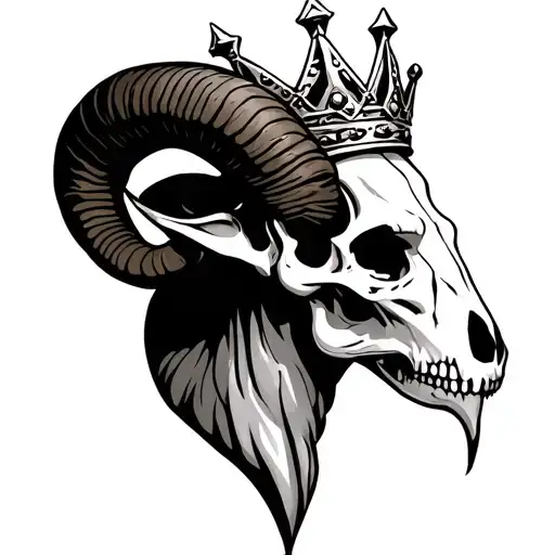 45 Degree Side Profile Of Ram Skull Wearing A Kings Crown