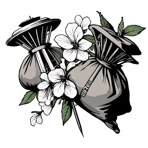 Space Needle With Bags Of Money And A Cherry Blossom