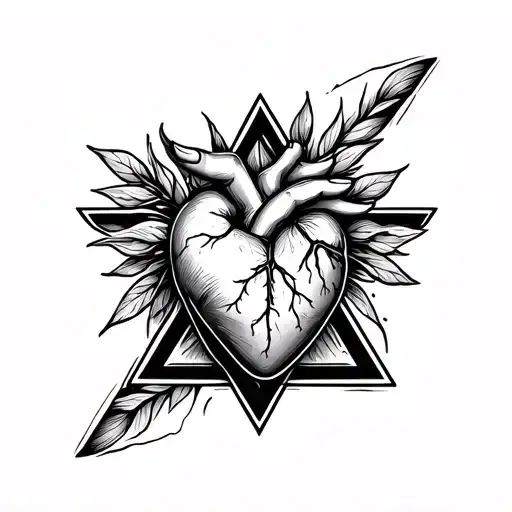 Natural Looking Breathing Heart On Woman Hand In A Triangle