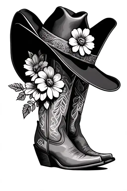 Cowgirl Boots And Hat With Flowers