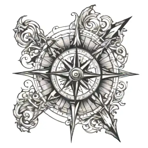 Broken Wooden Compass Rose With Intricate Details
