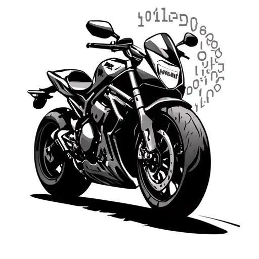 A Motorcycle Silhouette With Coding Symbols Incorporated Into The Design
