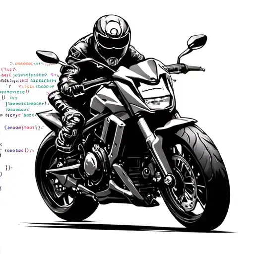 A Motorcycle Silhouette With Coding Symbols Incorporated Into The Design