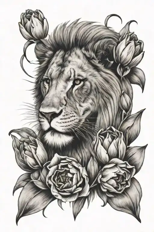 Lions Head And Tulips