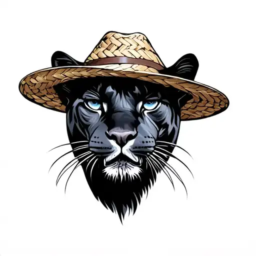 Panther Head Wearing Straw Hat