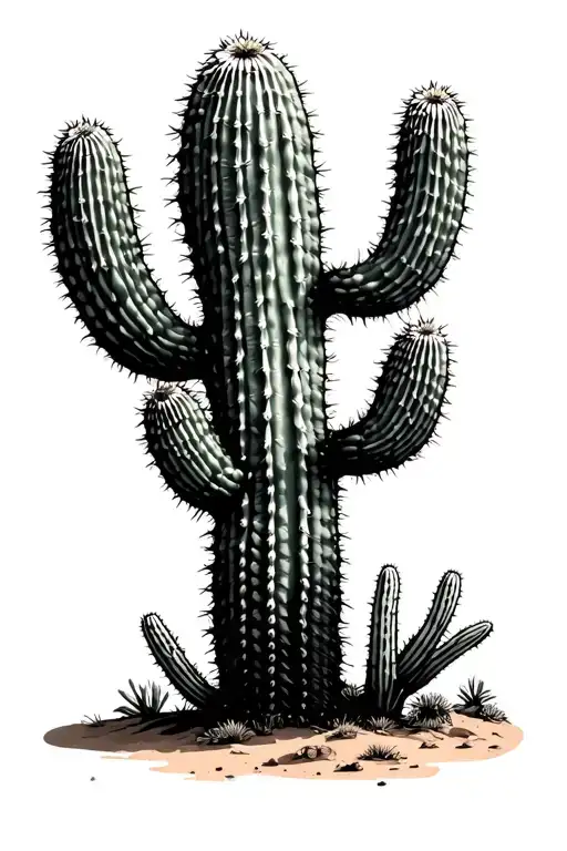 Lone Cactus In The Desert Landscape