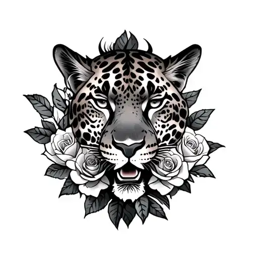 Moose And Jaguar Tattoo With Roses