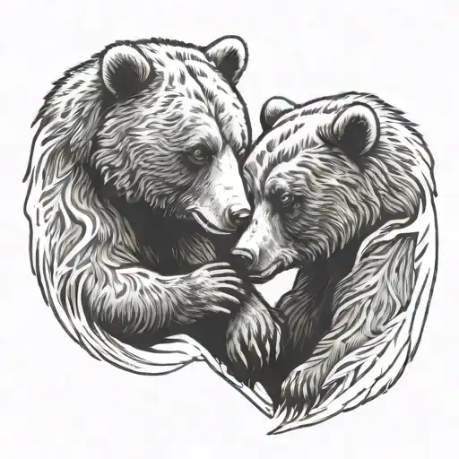 2 Bears Facing Each Other Forming A Heart