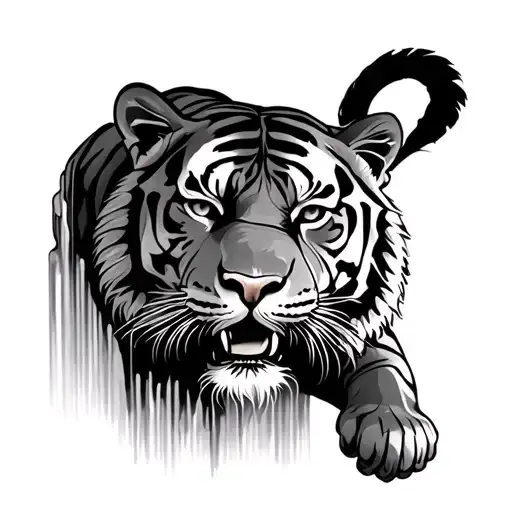 Tiger Climbing Waterfall