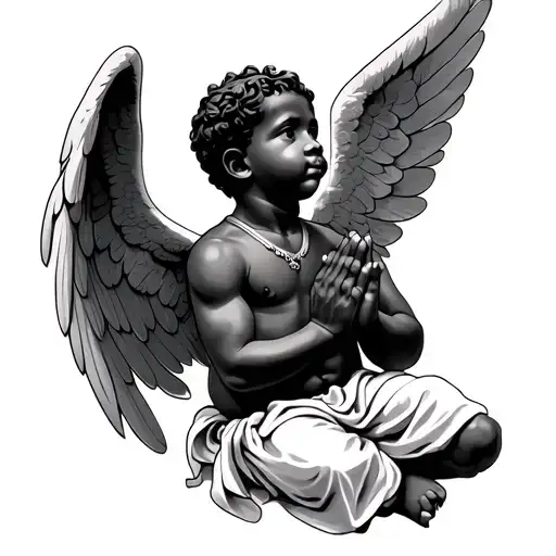 African American Male Cherub Angel Praying