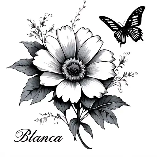 Give Me A Desing With A Flower And Butterfly And The Name Blanca
