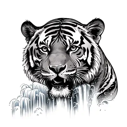 Detailed Tiger Climbing Waterfall Detailed Background
