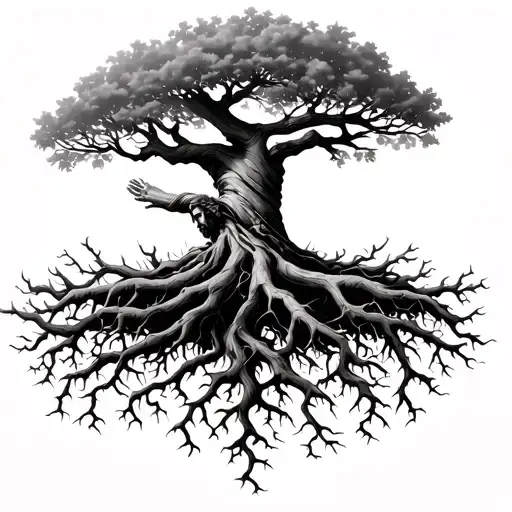 Tree With The Roots Going Into Jesus Crown