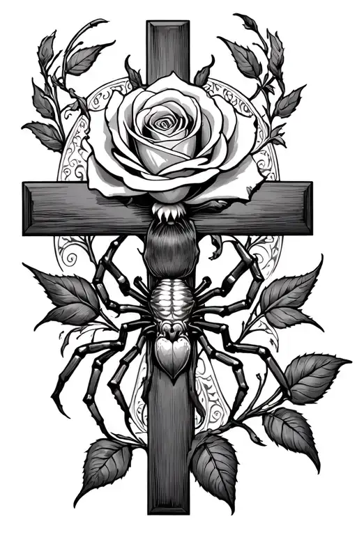 Cross With Rose And Spider