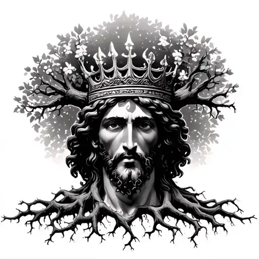 Tree With The Roots Turning Into Jesus Crown At The End Of The Roots