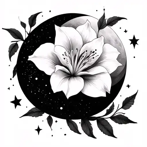 Lillie Flower With Cresent Moon Surrounded Stars Forming