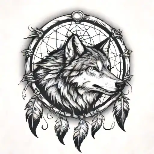 Dream Catcher With A Wolf Howling