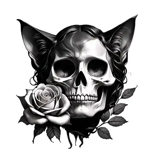 Catarina Death Head With Flower And A Rose