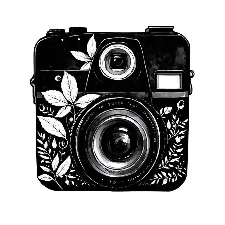 Tattoo Design Watercolor Pallet With Brush And Slr Camera Minimalist Black And White Nature Scene
