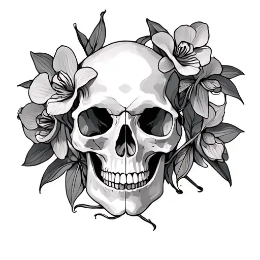 Orchids Intertwined With Animal Skull