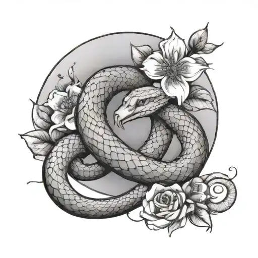 Snake With Flowers Wrapped Around It With A Moon And The World Moonchild Under It