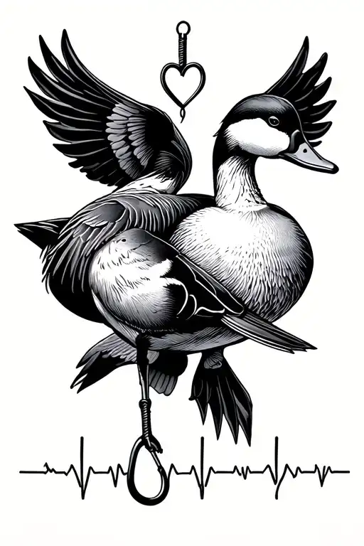 Mallard Duck And Canada Goose With A Fish Hook And Heartbeat Line Intertwined