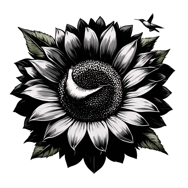 Sunflower With Hummingbird Hovering