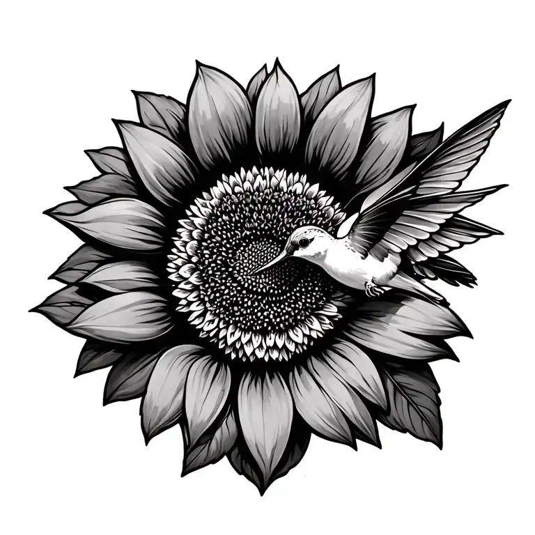 Sunflower With Hummingbird Hovering