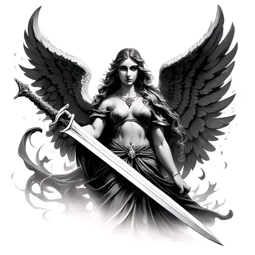 Angel With Wings Holding Sword