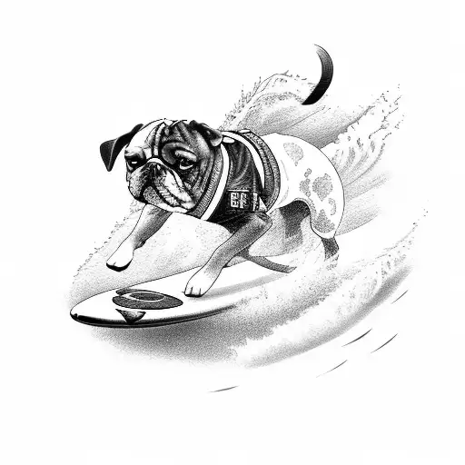 A Jiu Jitsu Dog Surfing On A Wave