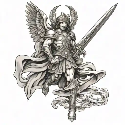 St Michael With Large Sword Intertwined