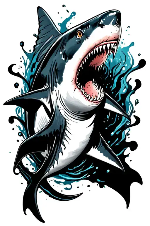 Shark In Tangled In Fouled Lines With Strident And Water Splashing