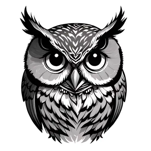Tattoo Of An Owl With Kind Expression And Big Eyes