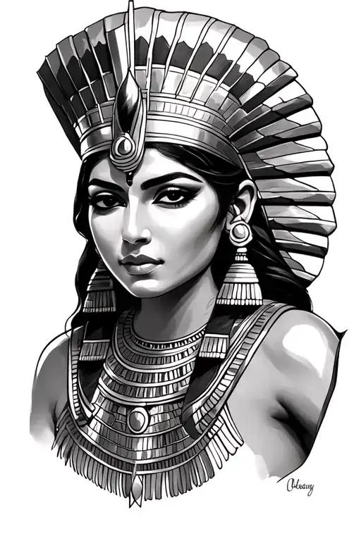 Egytian Cleopatra Egyptian Goddess With Pharao Headdress As A Portrait