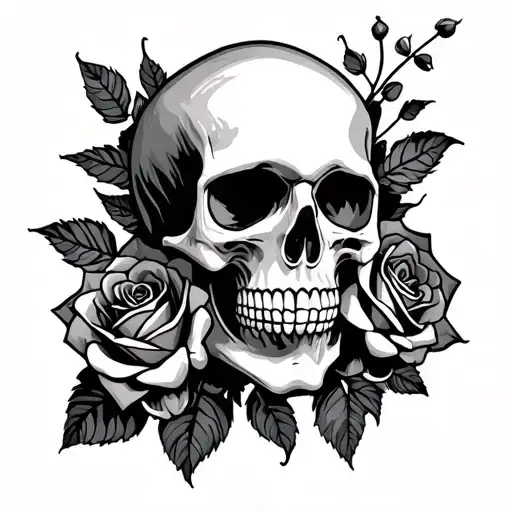 Skull And Roses Entwined