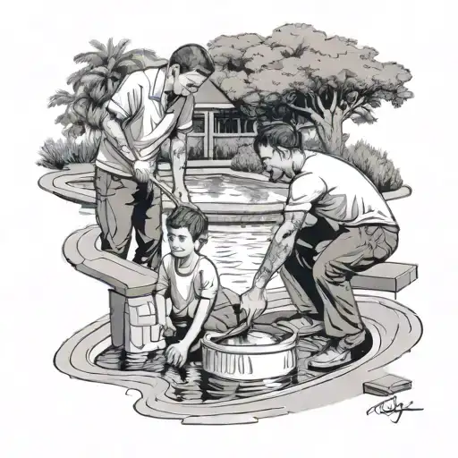 Father And Teenage Son Cleaning Pool