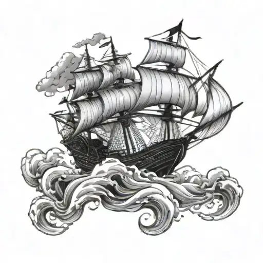 Pirate Ship Sailing Through Storm Being Attcked By A Kraken